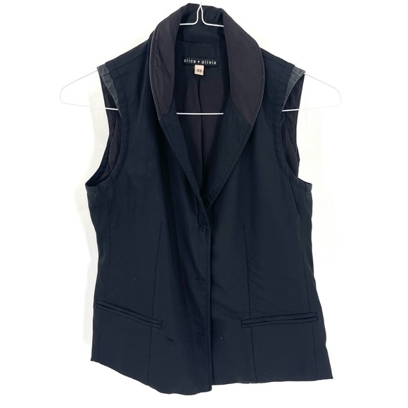 Alice + Olivia Black Sleeveless Wool Silk Blend Tuxedo Button Front Blazer - Picture 1 of 5